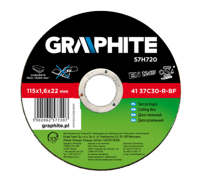 Disk prerës për gur Graphite 57H720, 115mm, 1.6mm