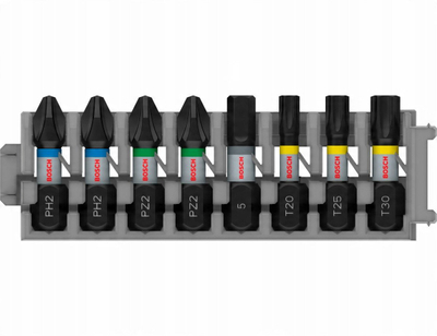 Set bitash Bosch Pro, 8 pjesë, Phillips Pozi Hex Torx, gri