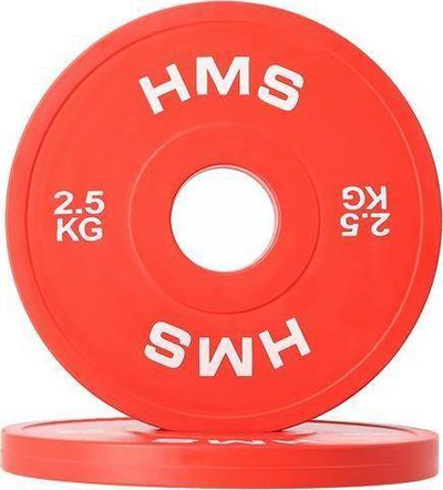 Disqe peshe olimpike HMS, 2 x 2.5kg, të veshura me gomë, të kuqe