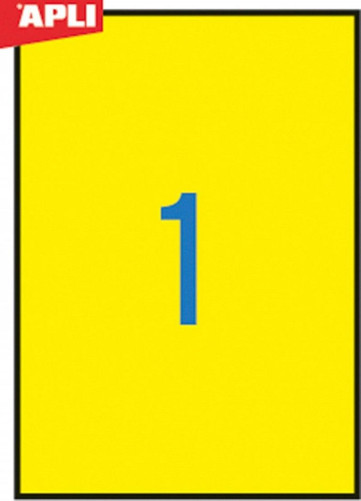 Etiketa vetëngjitëse Apli, 210x297mm, 20 copë, të verdha