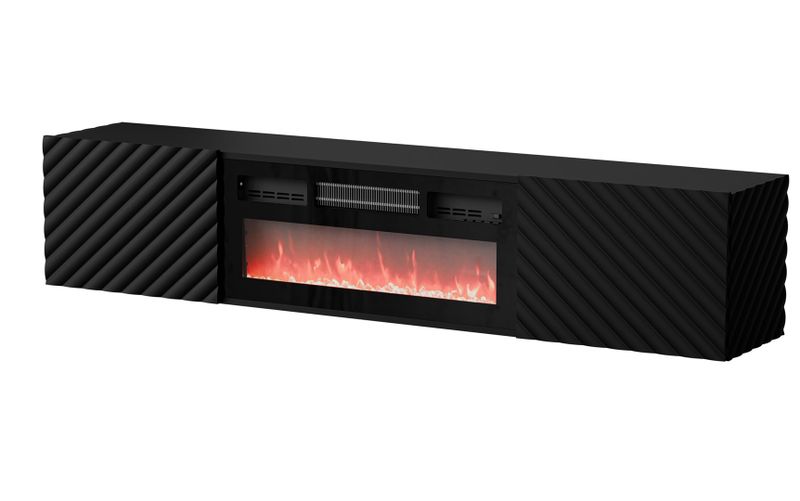 Komodë TV Cama Meble Lara, 183x35x37 cm, me oxhak dekorativ, e zezë mat