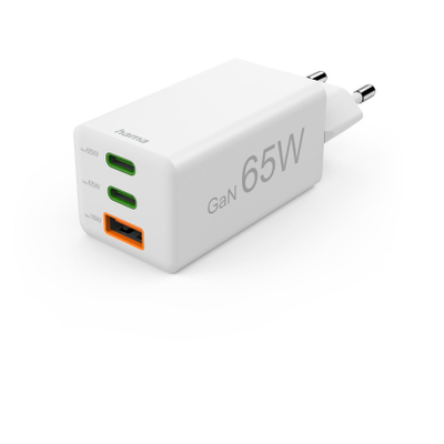 Karikues Hama Fast Charger, GaN, 2x USB-C, 1x USB-A, PD, 65W, 201996