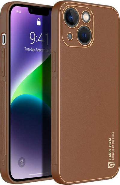 Futrollë telefoni Dux Ducis Yolo për iPhone 14 Plus, lëkurë ekologjike, mbështet karikim me valë, kafe