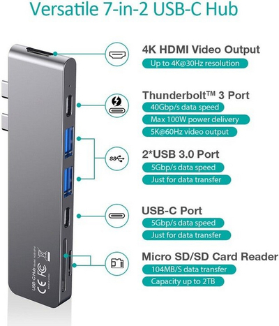 Hub Choetech, HUB-M14, USB-C, 2x USB-A 3.0, HDMI 4K, PD 100W, lexues karte