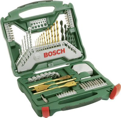 Set aksesorësh për shpim Bosch X Line, 70 pjesë, me kuti plastike, jeshile