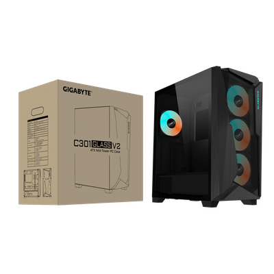 Kasa PC GIGABYTE C301 GLASS V2 Mid Tower, ARGB, xham i temperuar, e zezë