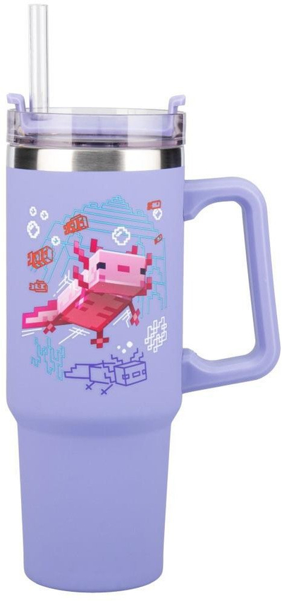 Термо чаша Мајнкрафт виолетова, 900ml, со цевка, лилава