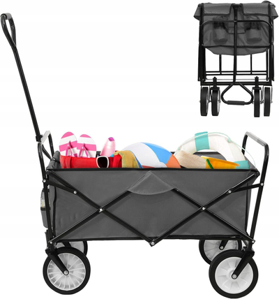 Karrocë palosëse kopshti Carruzzo Folding Garden Wagon Cart, kapacitet 70 kg, metal dhe poliester, gri