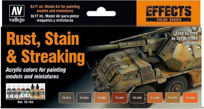 Set bojë akrilike Vallejo Rust Stain and Streaking, 8 ngjyra, 17 ml