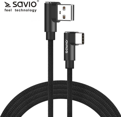 USB кабел Savio USB A во USB C, 1m, 2.4A, црн