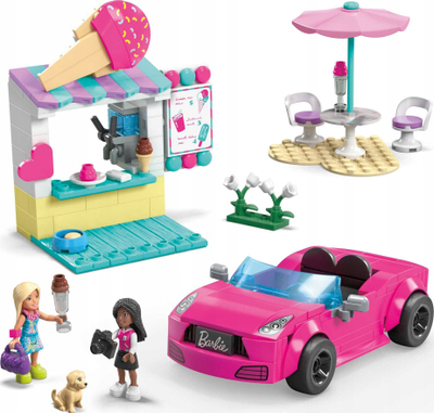 Set ndërtimi MEGA Barbie Convertible Ice Cream Stand, 226 copa, 2 mini goca kukulla, rozë