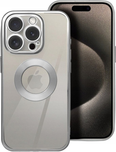 Maskë Glam për iPhone 14 Pro, TPU, transparente, ngjyrë argjendi