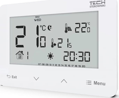 Termostat wireless Tech ST-293z v2 për dhoma, panel xhami i bardhë