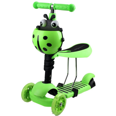 Trotinet për kalamaj Enero Ladybug, 3 rrota, drita LED, jeshil