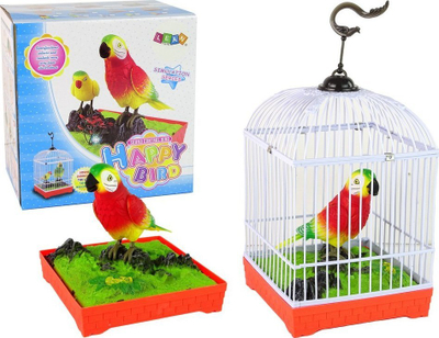 Lodër papagall këngëtar Lean Happy Bird, me kafaz, me tinguj, shumëngjyrësh