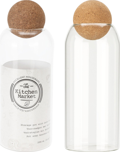 Enë qelqi Excellent Houseware, 1000 ml, me tapë dekorative, transparente