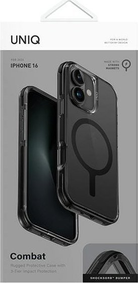 Mbulesë telefoni UNIQ Combat MagClick Charging për iPhone 16, përputhet me MagSafe, karbon, e zezë