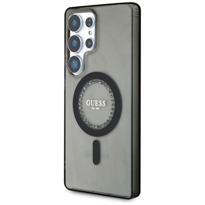 Këllëf telefoni Guess GUHMS25LPFTDTEK për Samsung S25 Ultra, magnetik IML, me gurë Rhinestones, i zi