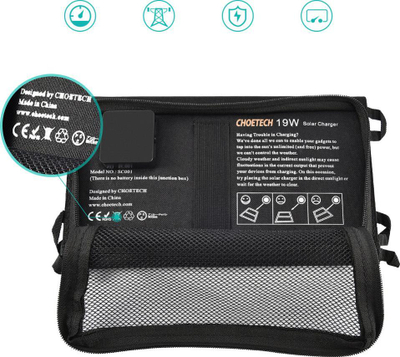 Karikues diellor portabël Choetech SC004, 19W, me 2 porta USB, ngjyrë i zi