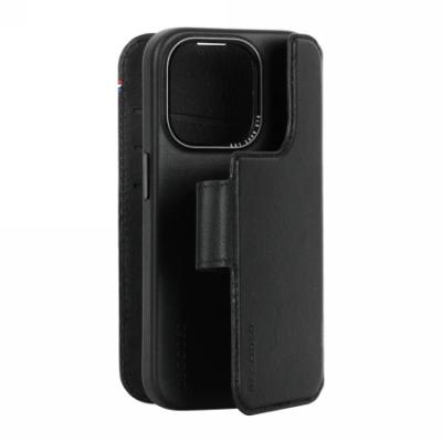 Këllëf-portofol Decoded Leather Detachable Wallet për iPhone 15 Plus, lëkurë, i zi