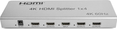 Ndarës HDMI SPH RS104_V46, 1x4, 4K 60Hz, argjendtë