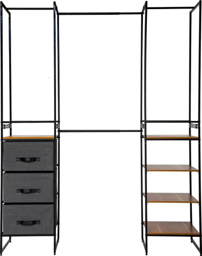 Garderobë modulare 5five Practical, me rafte dhe varëse, metal MDF, e zezë