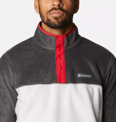 Bluzë fleece për burra Columbia Steens Mountain Half Snap, 100% poliester, me gjysmë mbyllje me kopsa, gri e bardhë