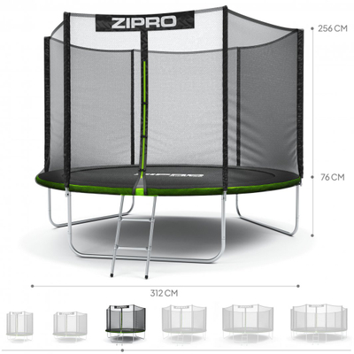 Trampolinë Zipro 10FT, 312cm, e zezë/gjelbër