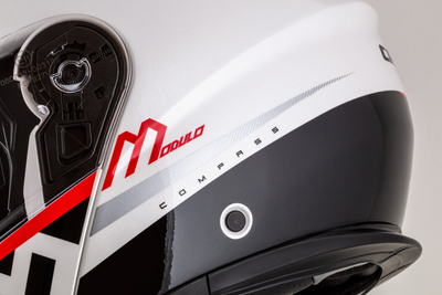Kaskë moto Cassida Modulo 2.1 Compass, me vizor Pinlock, touring flip up, e bardhë pearl e zezë e kuqe argjend