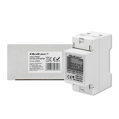 Matës energjie Qoltec Single phase electronic meter, 230V, LCD, për shina DIN