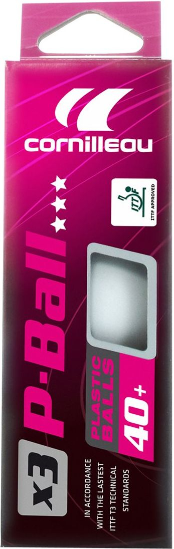 Toptha pingpongu Cornilleau P-Ball ITTF, 40mm, set 3 copë, të bardha