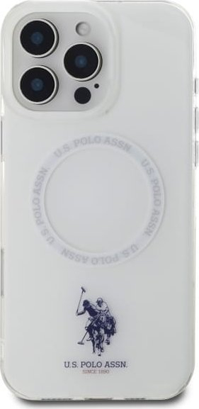 Mbulesë telefoni U.S. Polo USHMP16LHOCLDPW, për iPhone 16 Pro 6.3", me unazë, MagSafe, e bardhë
