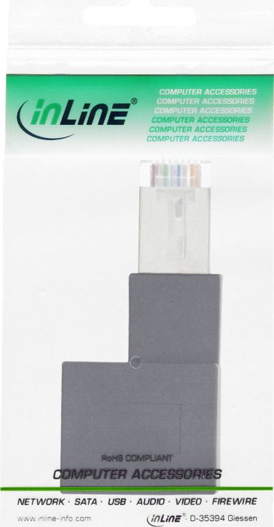 Adapter rrjeti InLine Patch Cord, Cat.6A RJ45 mashkull femër, me kënd 90°, i zi