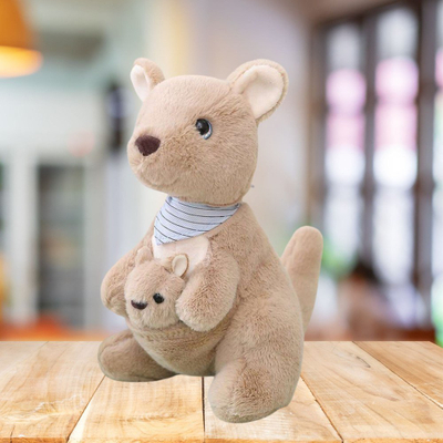 Lodër pelushi LEAN Toys kangur me bebe, 23cm, kafe