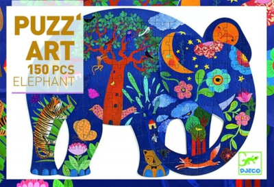 Puzzle Djeco Puzz'Art Elephant, 150 copa, për kalamaj 6–10 vjeç, shumëngjyrësh