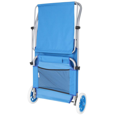 Shezlong plazhi palos me rrota, 112x62x90 cm, me tendë, blu