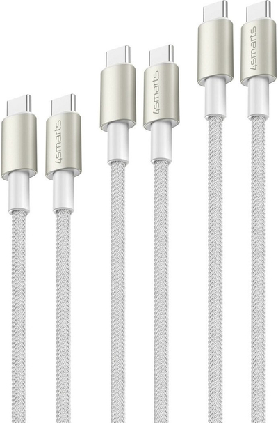 Kabllo USB 4smarts USB C në USB C, 3 m, 60W, e bardhë