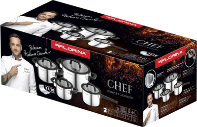 Set tenxheresh Florina Chef by Mateusz Gessler, inox, 4 copë 1.8L 2.5L 3.5L 6L, argjendt
