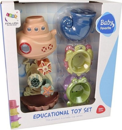 Set lodrash banje LeanToys Bath Set Ship, ujëvarë uji, kafshë detare, shumëngjyrësh