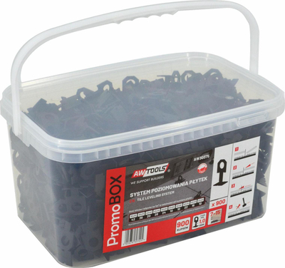 Kapëza për nivelimin e pllakave Awtools PromoBOX 1.0mm, 900 copë, plastike, të zeza