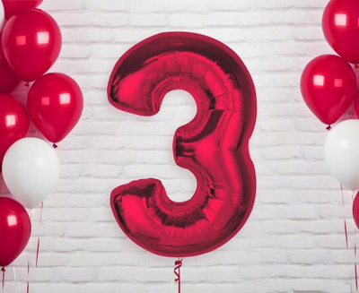 Balonë heliumi me numrin 3, 92 cm, e kuqe