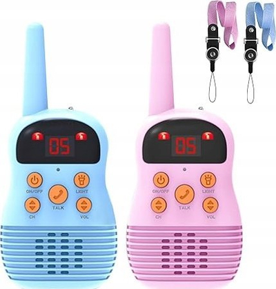 Set walkie talkie për kalamaj, 2 copë, ekran digjital, me rripa varëse, rozë dhe blu