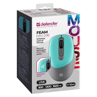 Mouse wireless Defender Feam MM-296, optik, 1600 DPI, ngjyrë turke