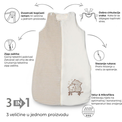 Thes gjumi me këmbë Kenguru Gold Stripes Owl, TOG 2.5, 6-24m, bezhë