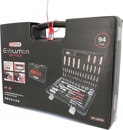 Set çelësash gola KS Tools 911.0694, 1/4" 1/2", 94 copë, valixhe plastike e zezë