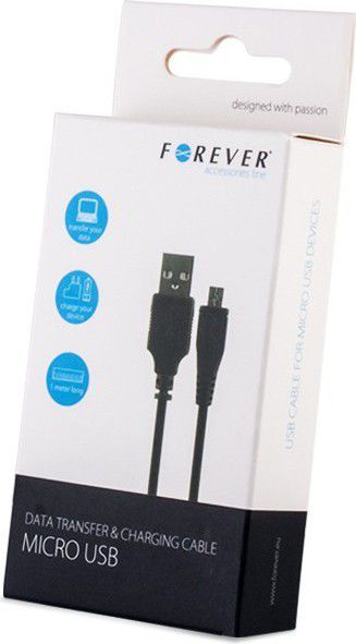 Kabllo USB Forever Micro USB, 1m, karikim dhe të dhëna, e zezë