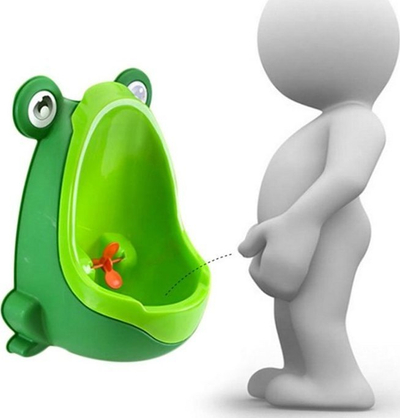 Urinal kalamojsh në formë bretkose, që vihet në mur, me kupë të heqshme, jeshil
