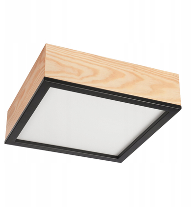 Plafonierë tavani Lamkur Oak Square 48840, formë katrore, E27, pishë e zezë