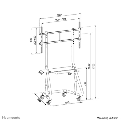 Karrocë televizori Neomounts NS-M3800BLACK, 60"-100", 100kg, e zezë
