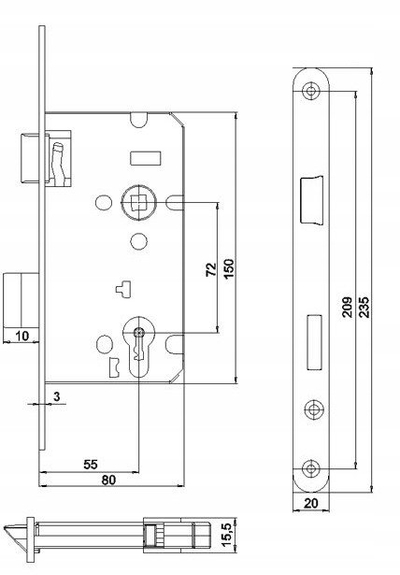 Bllokator dere LOB ASSA ABLOY 72/55 WC Z7ACL, pllaka ballore 235mm, argjend